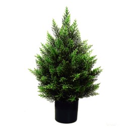 2FT Artificial Cedar Topiary Tree Lifelike Faux Cedar Pines Christmas Trees UV Rated Faux Shrubs Everygreen Plants for Front Porch Outdoor Decor