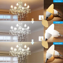 Youtime E12 LED Candelabra Light Bulbs 60W Equivalent, Warm White Daylight White/Natural White 600 Lumen Chandelier Bulb, 5W 3 Color Temperature LED Bulbs, Non-Dimmable, Pack of 10