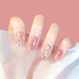 AKOFIC Pack of 24 Press on Nails Short, French Square Artificial Nails, Glue-On Nails with Jelly Nail Glue, White Pink Nude Ballerina Acrylic Fake Nails for Women and Girls