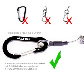 Pack of 2 FINN Outdoors spiral cable, spiral key chain, safety strap, lanyard with carabiner: household, boat, fishing, outdoor (black)