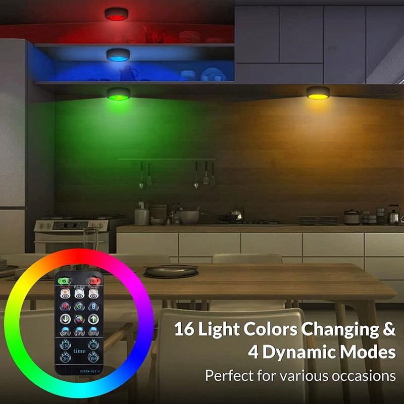 RGB Puck Lights with Remote Control Battery Powered Easy To