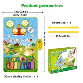 Baby Toys for 1 Year Old Boys, 3 in 1 Toddlers Musical Piano & Drum Mat with Animal Sounds and 2 Sticks, Music Sensory Play Mat Baby Birthday Gifts for 1 2 3 Year Old Girls