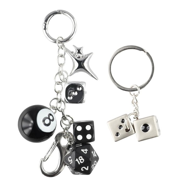 OQXEJPHFN 2 Pcs Dice Charm Keychain, 8 Ball Y2K Star