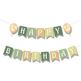 Sage Green Champagne Happy Birthday Banner, Pre-Strung Sage Green Birthday Party Decorations Champagne Birthday Banner Green and Champagne Birthday Garland for Birthday Party Hanging Decor