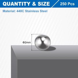 sourcing map 2mm Bearing Balls, 250 Pcs 440C Stainless Steel G10 Precision Balls Metric Mixing Balls for Bearings Bicycles Casters