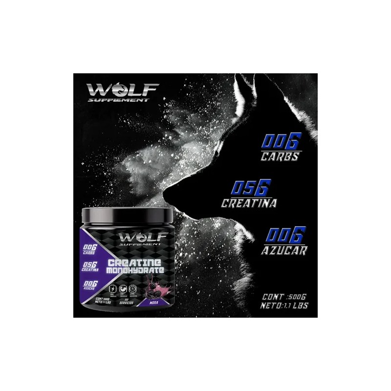 Creatina Monohidratada 500gm En Polvo Wolf Varios Sabores