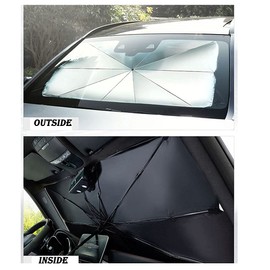 TOPKU Parasol para parabrisas de coche, paraguas reflector plegable para coche, mantiene tu vehículo fresco y bloquea los rayos UV, fácil de usar y almacenar, se adapta a la mayoría de parabrisas de coche (58.7 a 31.1 pulgadas)