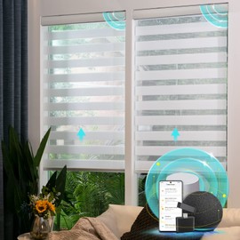 CITOLEN Motorized Blinds with Integral Valance Zebra Blinds Upgraded Smart Blinds Custom Size Automatic Blinds for Windows Remote Control Electric Zebra Shades Alexa/Google Blinds,White, 23''Wx72''H