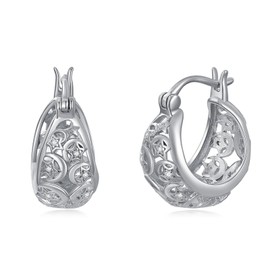 Moonstone Silver Chunky Hoop Earrings for Women 925 Sterling Silver Star and Moon Hollow Out Boho Jewellery Gifts