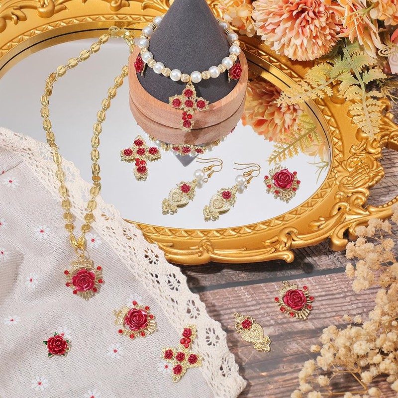 SUNNYCLUE 1 Box 24Pcs Valentines Day Baroque Rose Charms Alloy