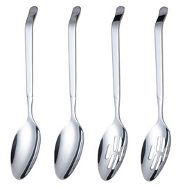 Serving Spoons Large, 10.9inch Stainless Steel Buffet Serving Spoons Set Long Handle Slotted Serving Spoons Large Spoons for Parties Kitchen (4)