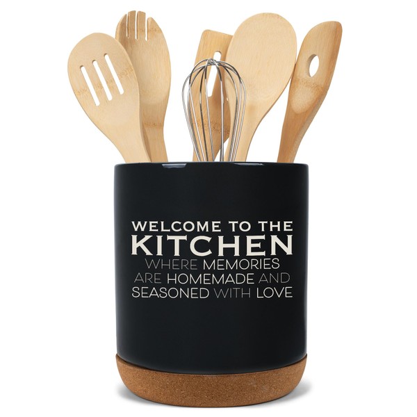 Elanze Designs Welcome to the Kitchen Ceramic Cork Bottom Black