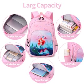 BEFUNIRISE School Backpack Kids Set Middle Elementary Preschool with Lunch Bag & Pencil Case Bookbags for Boys Girls (Mermaid-pink)