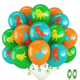 Dinosaur Latex Balloons for Dinosaur Birthday Party Decorations Supplies, 12 Inch Green Orange Teal Blue Dino Helium Balloons for Boys Kids Jurassic World Dinosaur Theme Baby Shower Party Supplies