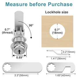 Pertinel Cam Locks Cabinet Locks Keyed Alike, 1-3/8'' (Length) Cylinder Fits on 1-1/8'' Max Panel Thickness, Secure Files Drawers RV Storage Locks Replacement Set, Zinc Alloy (1-3/8 Inch 2Pcs)