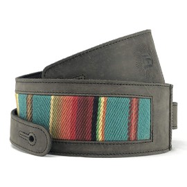 Anthology Gear Southwest Inspired Full Grain Leather Guitar Strap - For Electric, Acoustic, and Bass Guitars - El Camino (3" Width, Aged Steel with Turquoise Fabric)