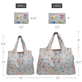 allydrew Large & Small Foldable Tote Nylon Reusable Grocery Bags, Set of 2, Gray French Bulldogs