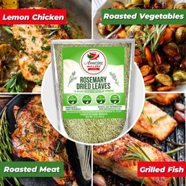 Dried Rosemary Leaves, 12 oz Premium All Natural Herbs and Spices for Meat, Fish, Oils, Dips, Tea. Farm Fresh, Rich Savory Flavor by Amazing Chiles & Spices