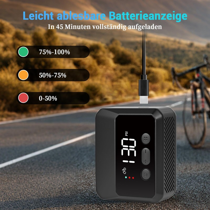 Gaethra Mini Digital Bicycle Pump, 130 PSI, 10 x 8