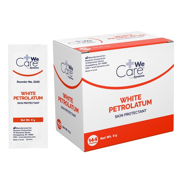 Dynarex White Petrolatum, Petroleum Jelly for Dry or Cracked Skin, Soothing White Petroleum Jelly for Minor Skin Irritations, 5g Foil Packets, 1 Box of 144 Petroleum Jelly Packets