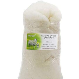 iMongol- Carded Lambs Wool Stuffing Batting for Needle Felting, Knitted Toys, Crafts, Bright Creations, Pillow Filler, Stuffed Animals, Cushions,Super Clean Fine, Natural White(3.6oz / 100grams)