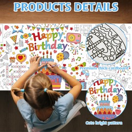 Happy Birthday Tablecloth Coloring Poster, Giant Coloring Poster Coloring Table Cloth for Kids Coloring Tablecloth Pawty Birthday Decorations, Birthday Party Colorful Tablecloth Birthday Table Cloth