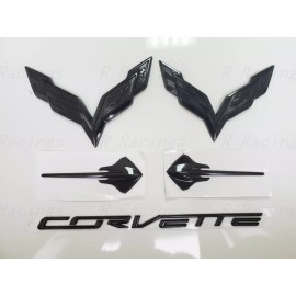 GM Gloss Black Front & Rear & Stingray Cross Flags Emblem 5PC 2014-2019 Corvette C7