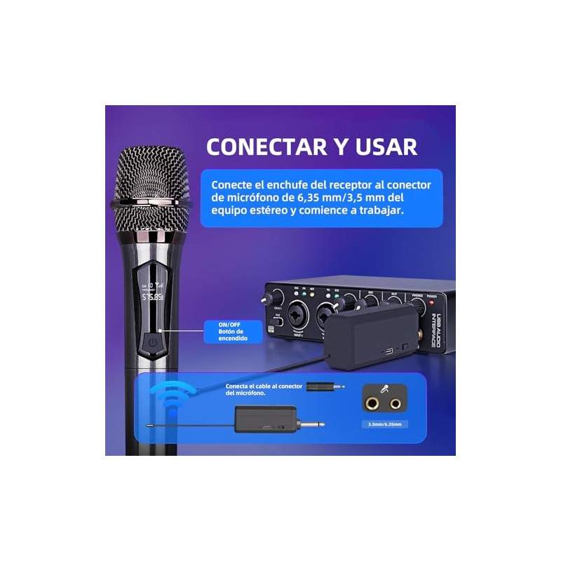 2 Pcs Micrófono de Karaoke Inalámbrico, Micrófonos Dinámicos Recargables, Bocina