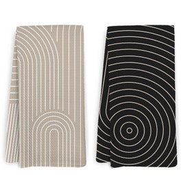 KFXHANGD Black and Beige Boho Kitchen Towels and Dishcloths Set of 2, Mid Century Modern Dish Towels, Boho Abstract Decorative Hand Tea Towel for Bathroom Kitchen, 16x24 Inches