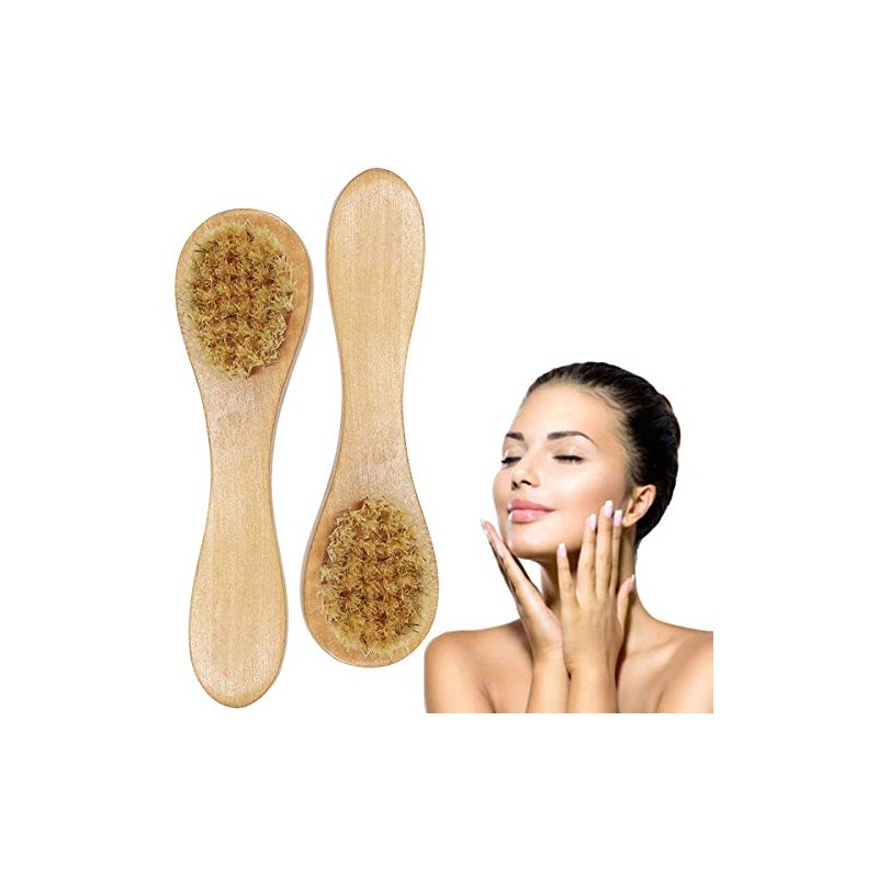 UNIVERSOENLNE.COM 2 Cepillos Faciales Exfoliantes Con Mango De Madera Hechos