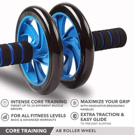 Abdominal Exercise Roller Wheel - Abs Roller With Extra Thick Knee Pad Mat and Comfort Foam Handles (Blue)
