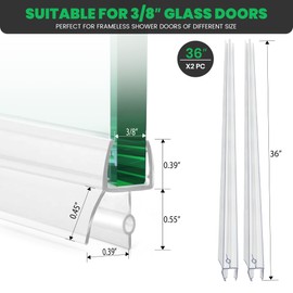 Bathroom Shower Door Seal Strip, 2PCS 36 Inch Shower Door Bottom Seal Strips, PVC Transparent Shower Door Seal Strip for 3/8"(10MM) Frameless Shower Door