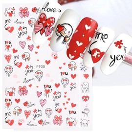 Valentine's Day Nail Stickers Red Heart Series Various Stickers Girls Nail Decals 3D Cartoon Love Letter Lips Rose Flower Press On Nails Glue Manicure Accessories for Women Valentine's DIY Decor 6Pcs