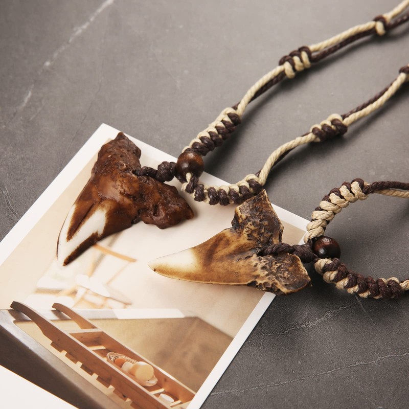 HZMAN Hawaiian Shark Teeth Resin Pendant - Adjustable Cord Surfer