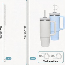 6 Popotes Reutilizables(12.13in) para 40 oz, 2 Cepillos de Limpieza popotes para Termos Grandes(30 y 40 oz)