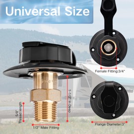 FYRIXY RV City Water Inlet with Check Valve – 3/4″ NH to 1/2″ NPT Brass, Matte Black Dust Cap