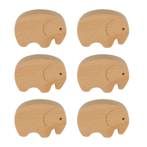 MOROBOR Elephant Shaped Wooden Knobs, 6pcs Single Hole Beech Wood