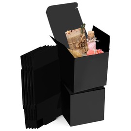 Pack of 15 Gift Boxes Kraft Paper Black, 10 x 10 x 10 cm Cardboard Boxes, Cardboard Boxes with Lid, Gift Box Square for Gifts, Party, Birthday, Wedding