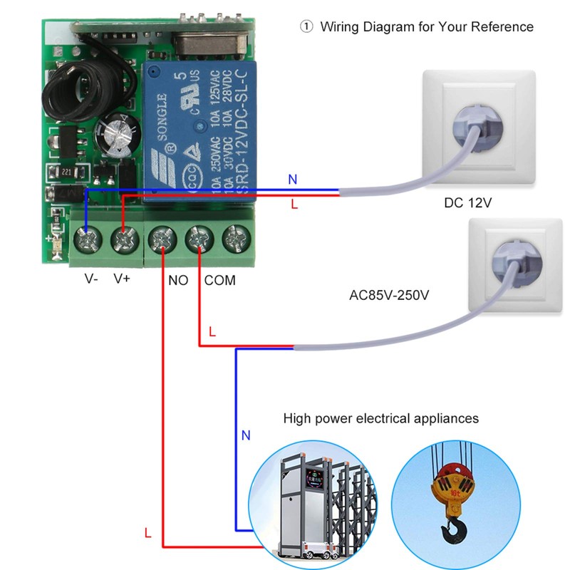 Splenssy Smart Home 433MHz DC 12V 1CH Wireless Remote Relay