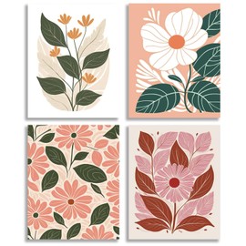 TOCDGOO Colorful Abstract Flower Wall Art Prints - Set of 4 Plant Aesthetic Canvas Wall Art for Preppy Room Decor, Perfect for Bedroom & College Dorm Gallery - 8x10 Inch Unframed Prints