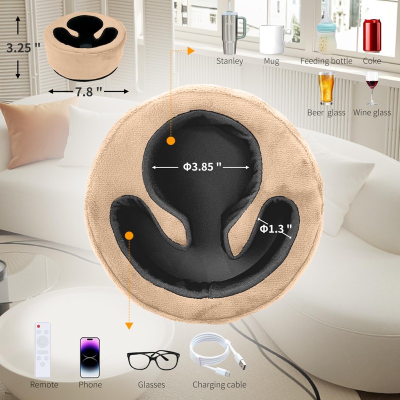 Couch Cup Holder Pillow, Sofa and Bed Organizer Caddy for