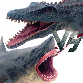 Gemini&Genius Mosasaurus and Megalodon Dinosaur Toys with Marine Animal Shark Toys Figurine Gift for Boys and Girls 3 Years Old and Up