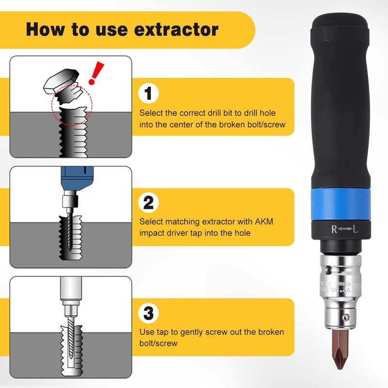 12PCS Impact Screwdriver Set, Professional 1/2" Hand Impact Wrench, S2
