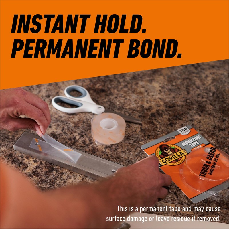 Gorilla Tough & Clear Double Sided Mounting Tape, Clear Tape,