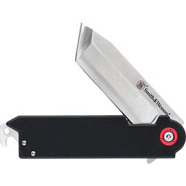 & Wesson Accessories Smith & Wesson Big Benji Featuring 8Cr13MoV Stainless Steel Tanto Blade, G-10 Handles, Bottle Opener, and Money Clip