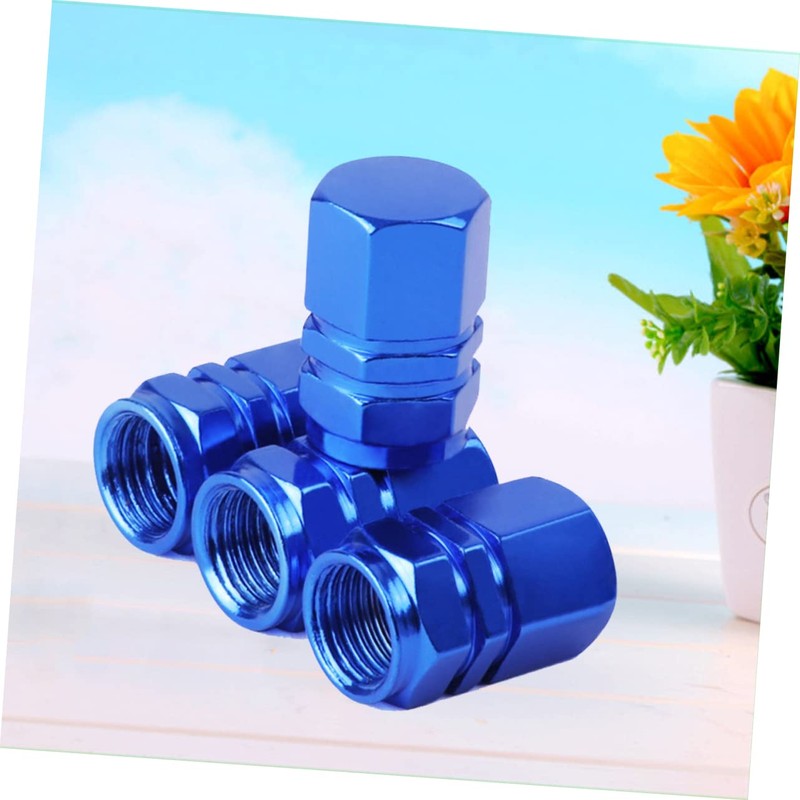 Alipis 4 Pcs Blue Aluminum Alloy Tire Valve Stem Caps