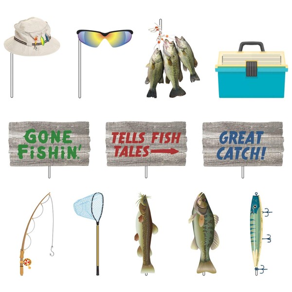 Havercamp Gone Fishin 12 Count Photo Booth Props | Stick Paper Accessories | Birthday, Retirement, Fishing, Father's Day