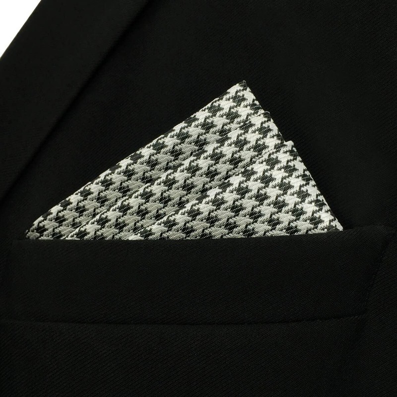 SHLAX&WING Checked Black White Handkerchieves Mens Pocket Square Silk Hanky