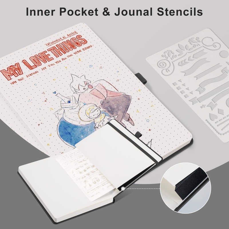EMSHOI Dotted Notebook A5-100 GSM Hardcover Leather Dotted Journal with
