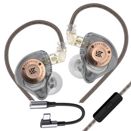 Zengli Audífonos Kz Edx Pro X Todo En Uno Gamer Monitores，Adaptador Dac 24bit/96khz Tipo C A Audifonos Entrada 3.5 Mm (Gris,con microfono,dac)